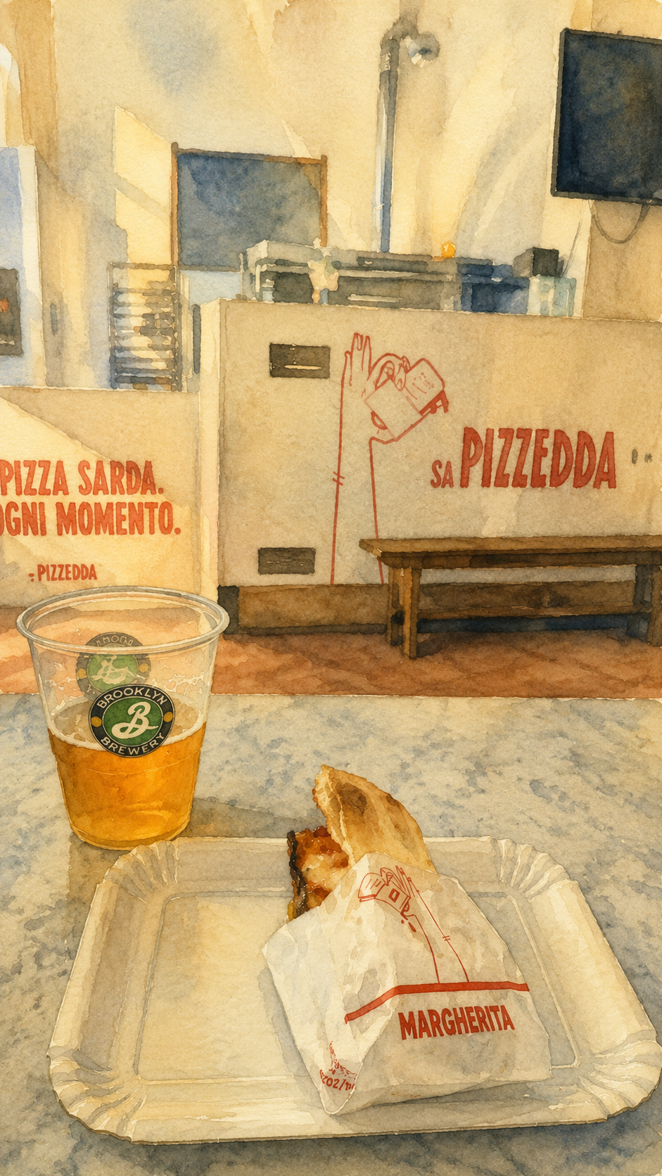 Interno del corner di Sa Pizzedda sui Navigli
